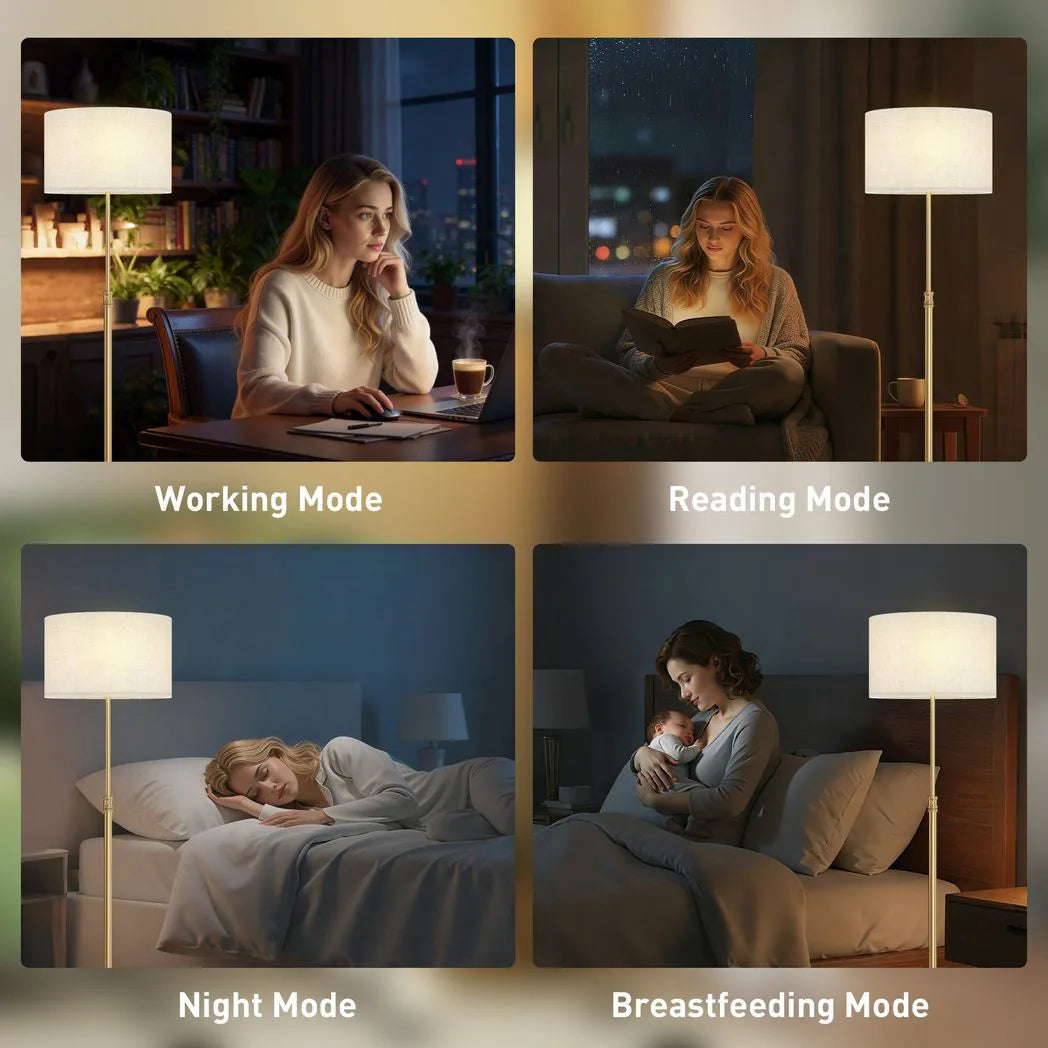 HOMCOM Floor Lamp with Remote, Height Adjustable Standing Lamp with Linen Shade, Dimmable with 3000K-6000K Adjustable Colour Temperatures, Foot Switch for Living Room Bedroom Office, Gold Tone