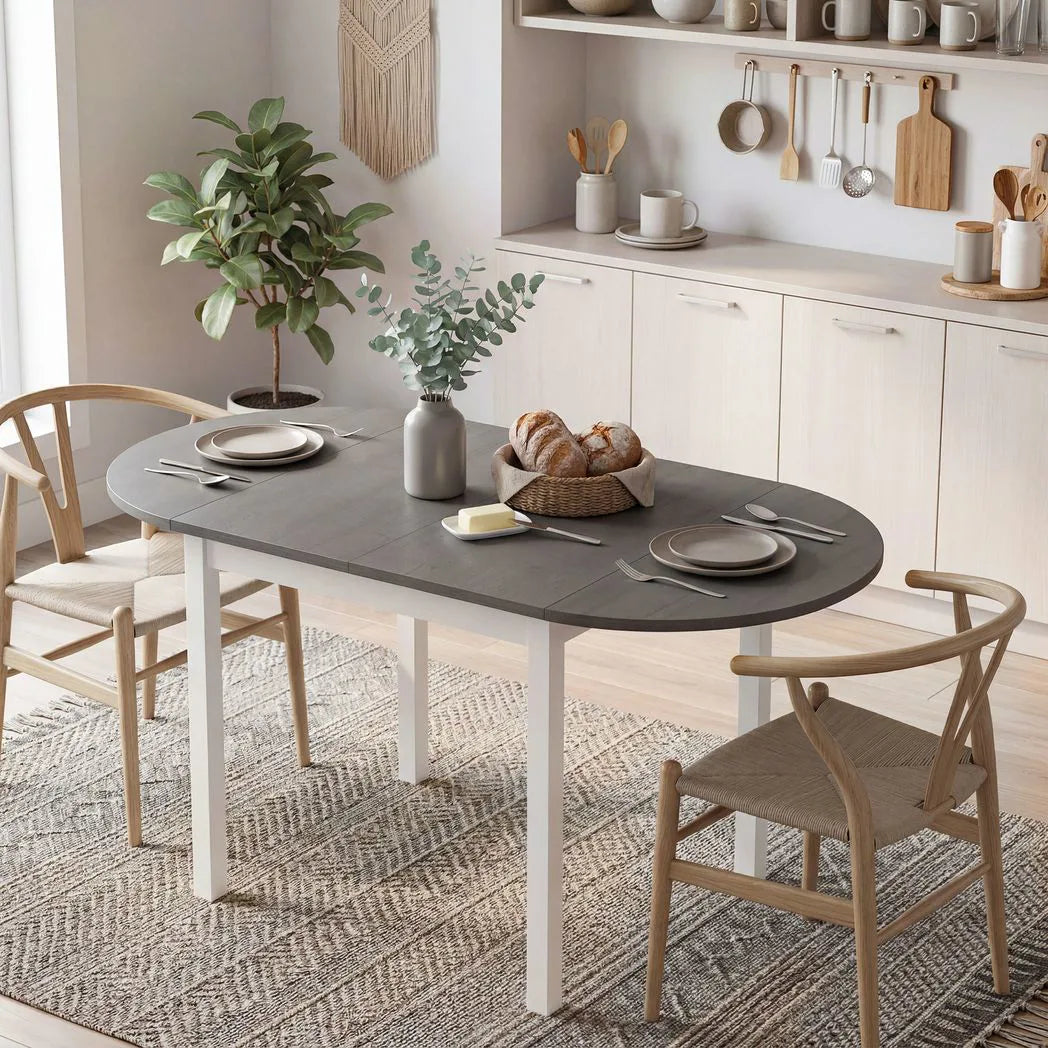 HOMCOM 4-6 Person Wooden Drop-Leaf Table - Grey