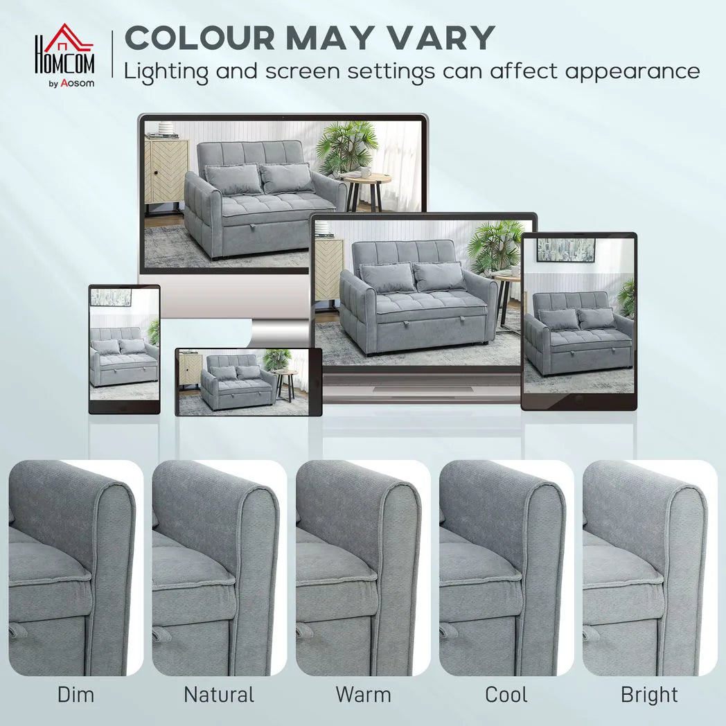 HOMCOM 2 Seater Sofa Bed, 3-in-1 Convertible Sleeper Sofa with Click-clack Adjustable Backrest and 2 Pillows, Grey