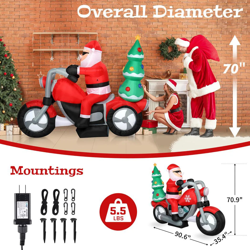6ft 18W 7 LED Lights Santa Claus Rides Motorcycle Garden Santa Claus Decoration
