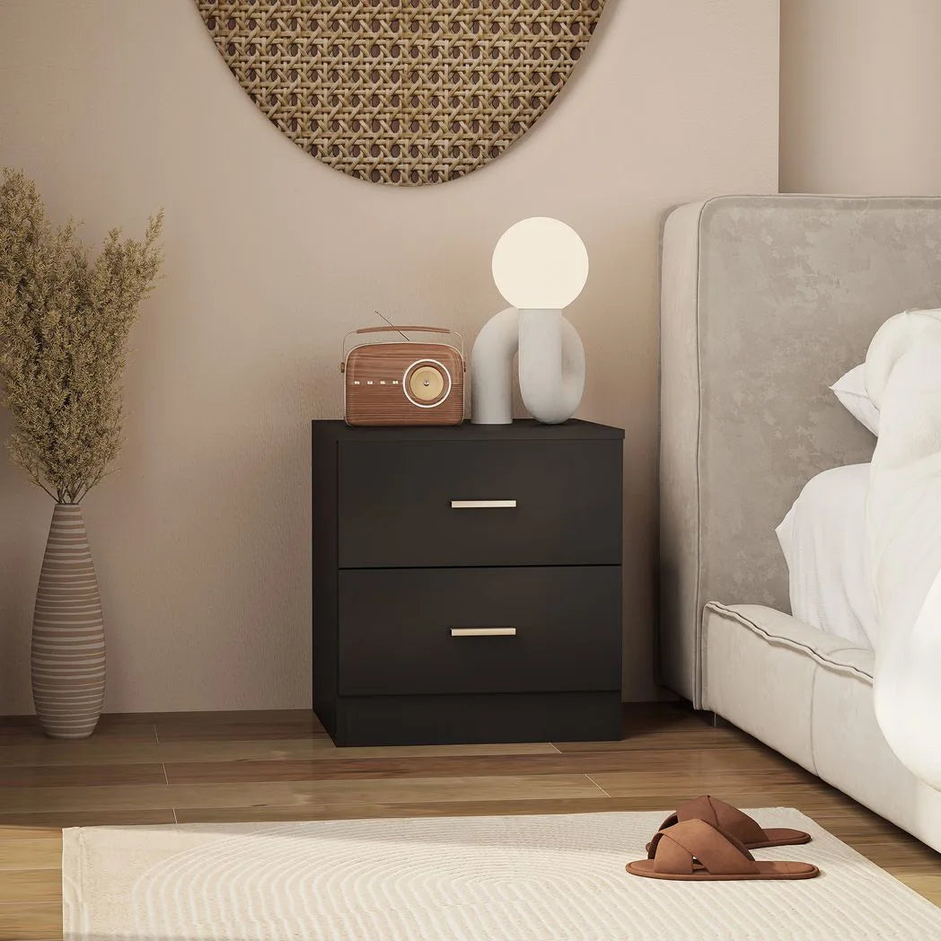 HOMCOM Modern Bedside Table, Beside Cabinet with 2 Drawers, for Bedroom, Living Room, Black