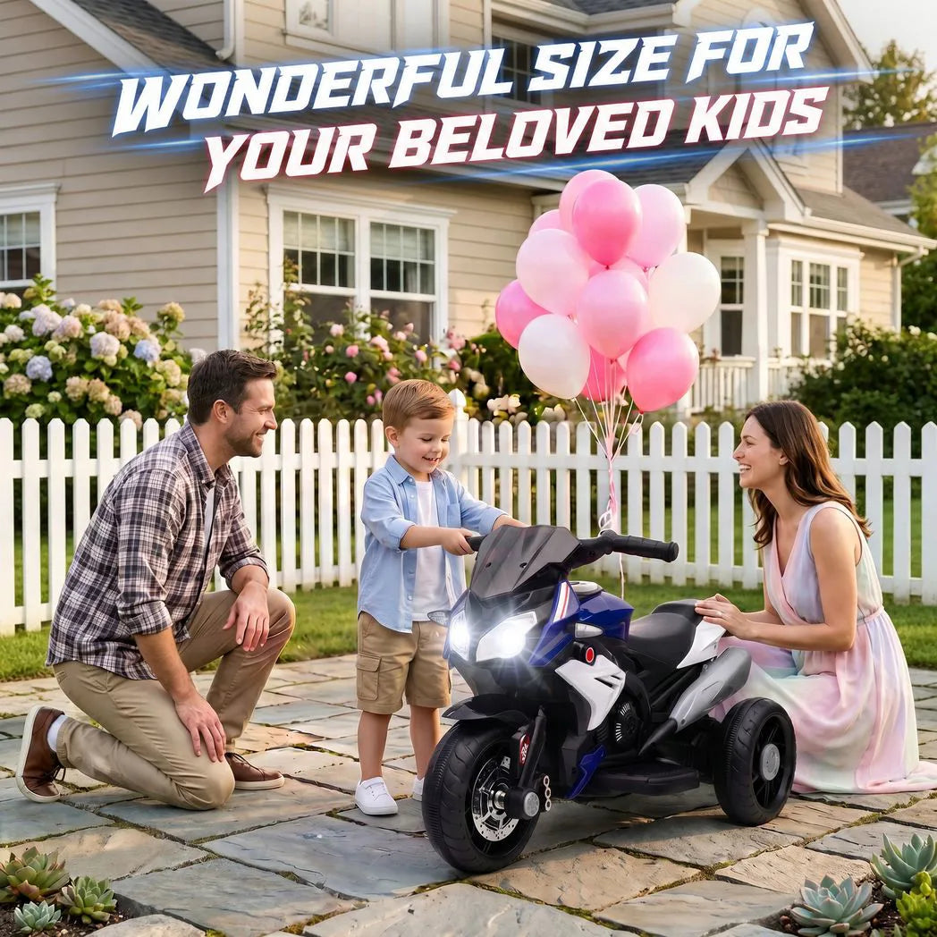 HOMCOM Kids Electric Motorcycle, 6V Ride on Motorcycle with 3 Wheels, LED Headlight, Music, Horn for Boys Girls 3-5 Y, Blue