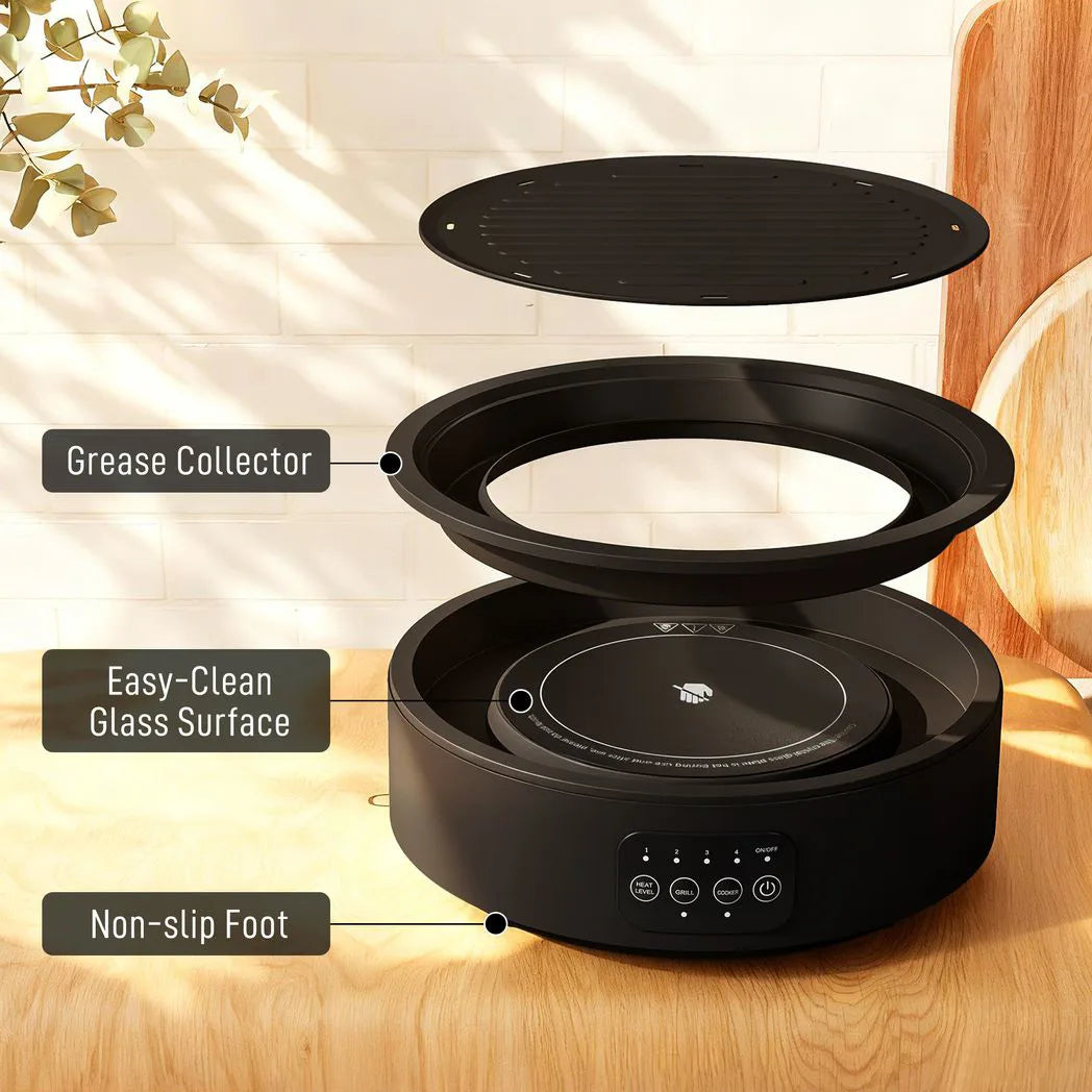 HOMCOM Electric Ceramic Hob with Grill Plate, Multifunctional 36cm Plug in Electric Hob with 4 Heat Levels for All Type Pot