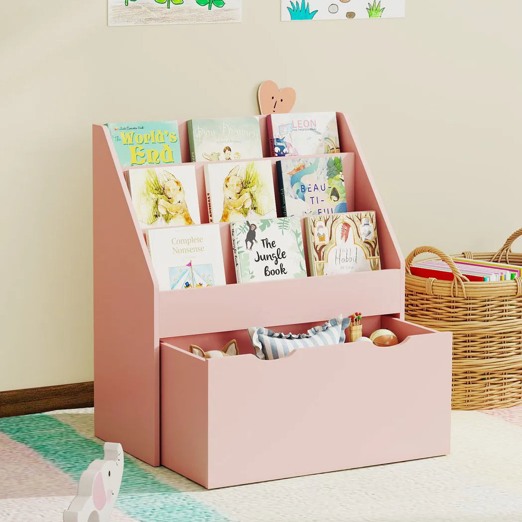 AIYAPLAY Bookcase for Kids with Shelves, Drawer, Bookcase for Bedroom, Playroom, Pink