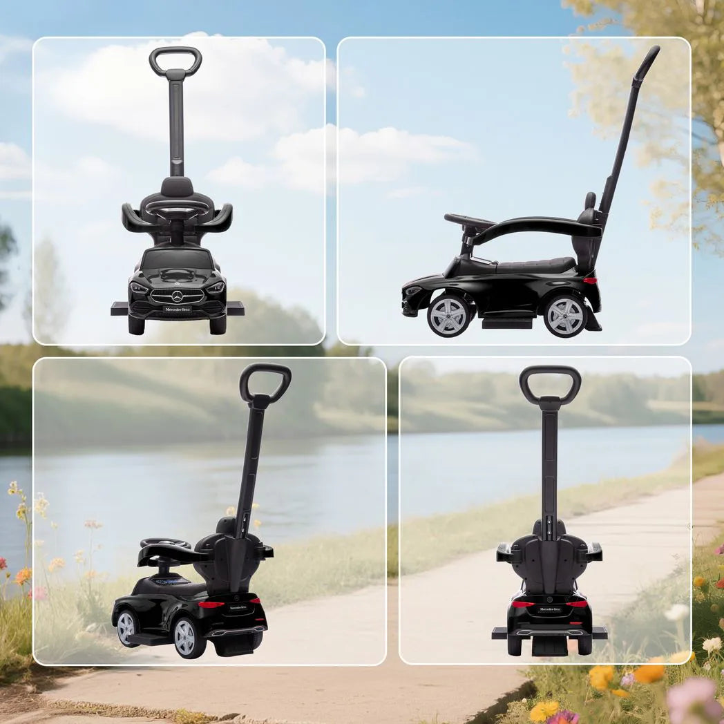 AIYAPLAY 2 in 1 Baby Ride on Push Car Mercedes-Benz C-Class Licensed Walker Foot to Floor Push-Along with Removable Handle, Black