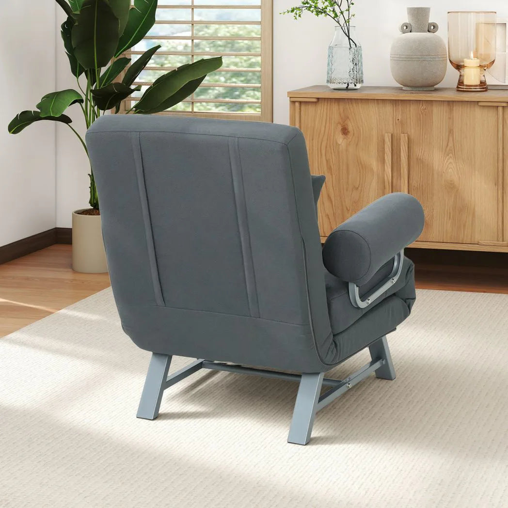 HOMCOM Single Sofa Bed, 3-in-1 Convertible Folding Chair Bed with Adjustable Backrest, Removable Armrests, Dark Grey