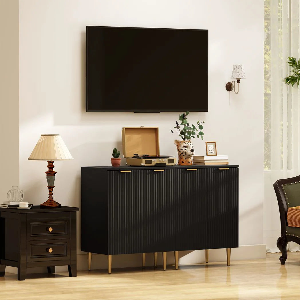 HOMCOM Sideboard Buffet Cabinet, Modern Kitchen Storage Cabinet with Adjustable Shelves and Metal Legs, Black