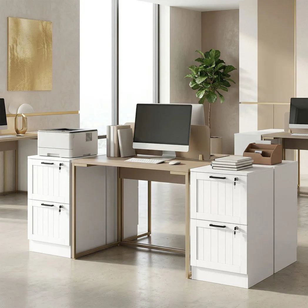 HOMCOM 2 Drawer Filing Cabinet with Lock, Office Storage Cabinet with Adjustable Hanging Bars for A4 Letter Size Files, White