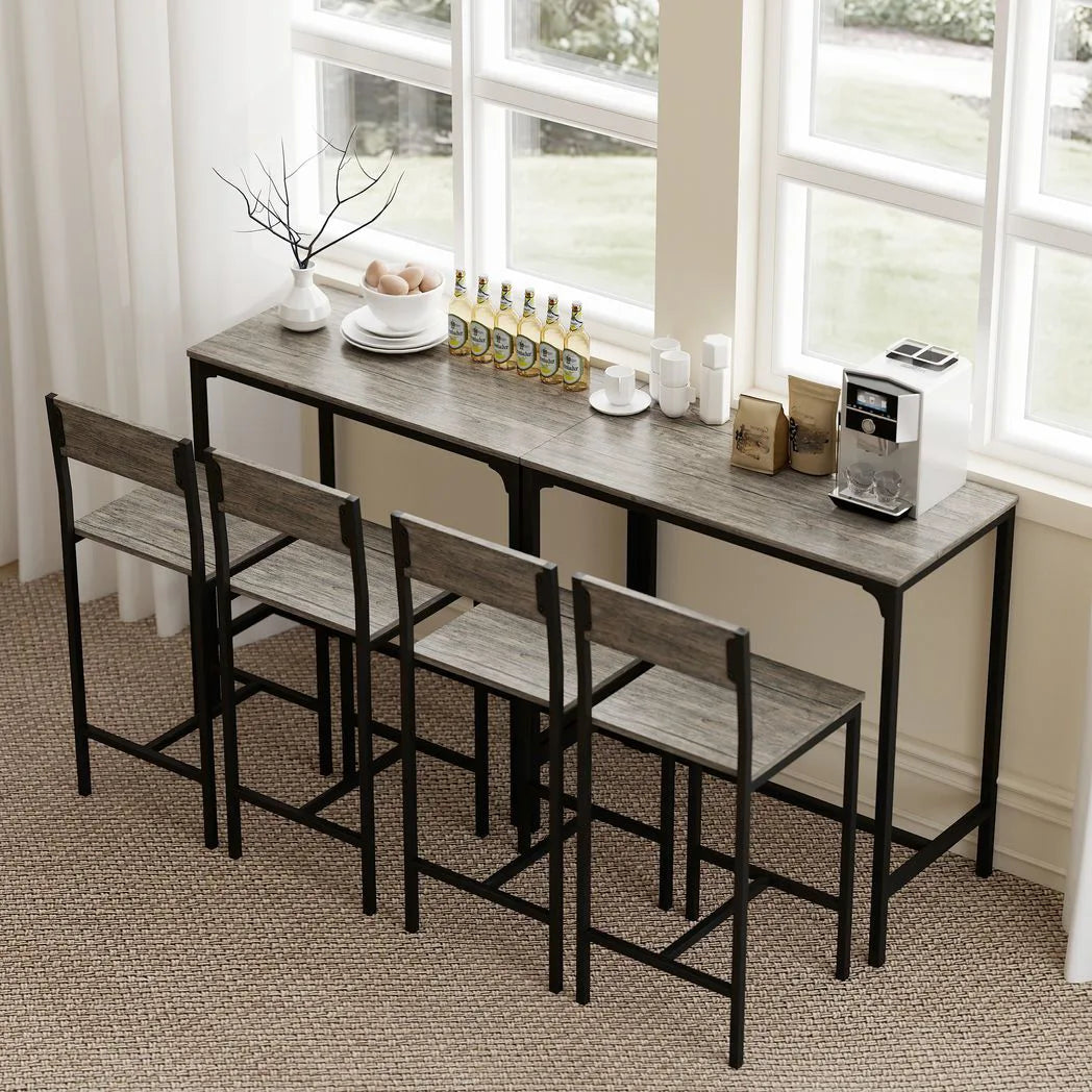 HOMCOM 3-Piece Bar Table Set with 2 Stools, Industrial Breakfast Bar Set with Footrest, Backrest for Dining Room, Small Space