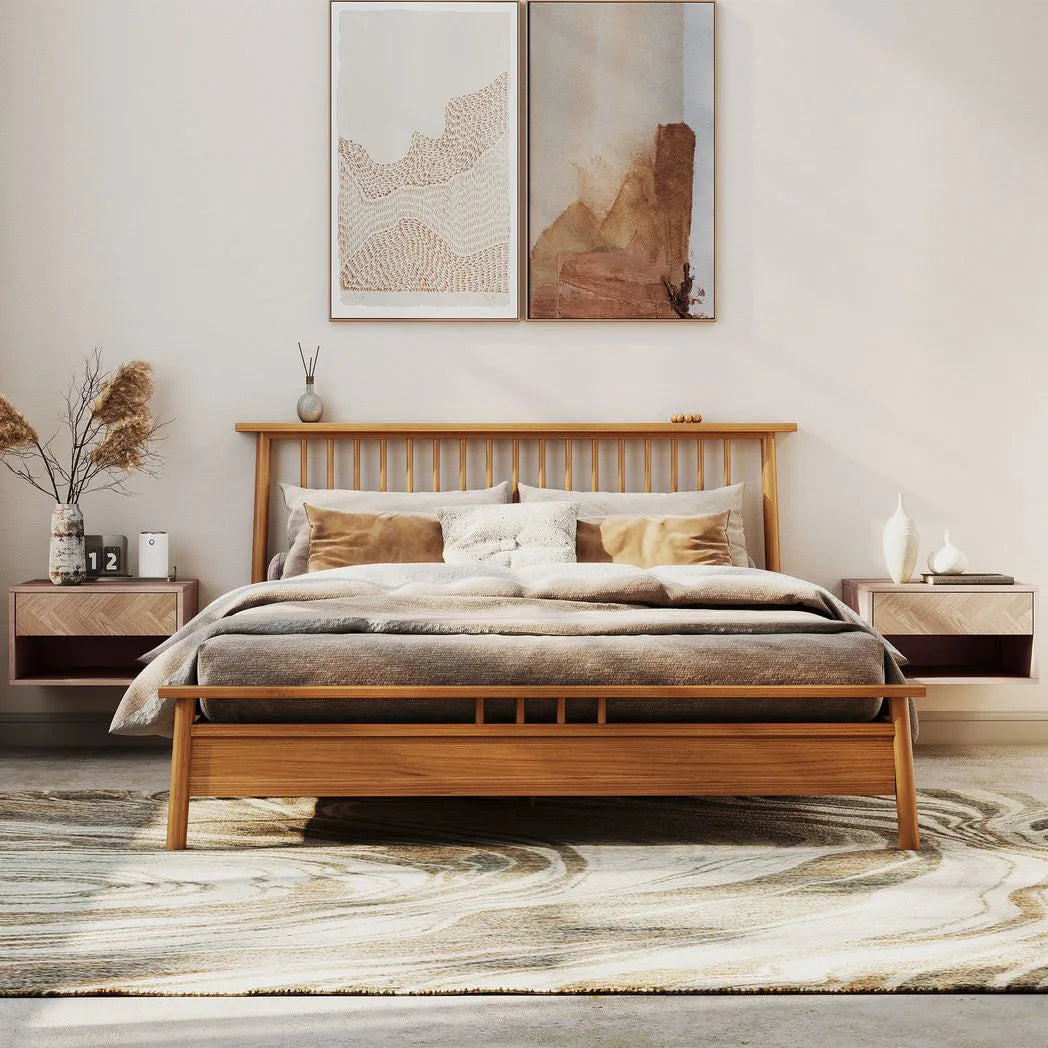 HOMCOM Set of Two Floating Bedside Tables - Natural Wood Finish
