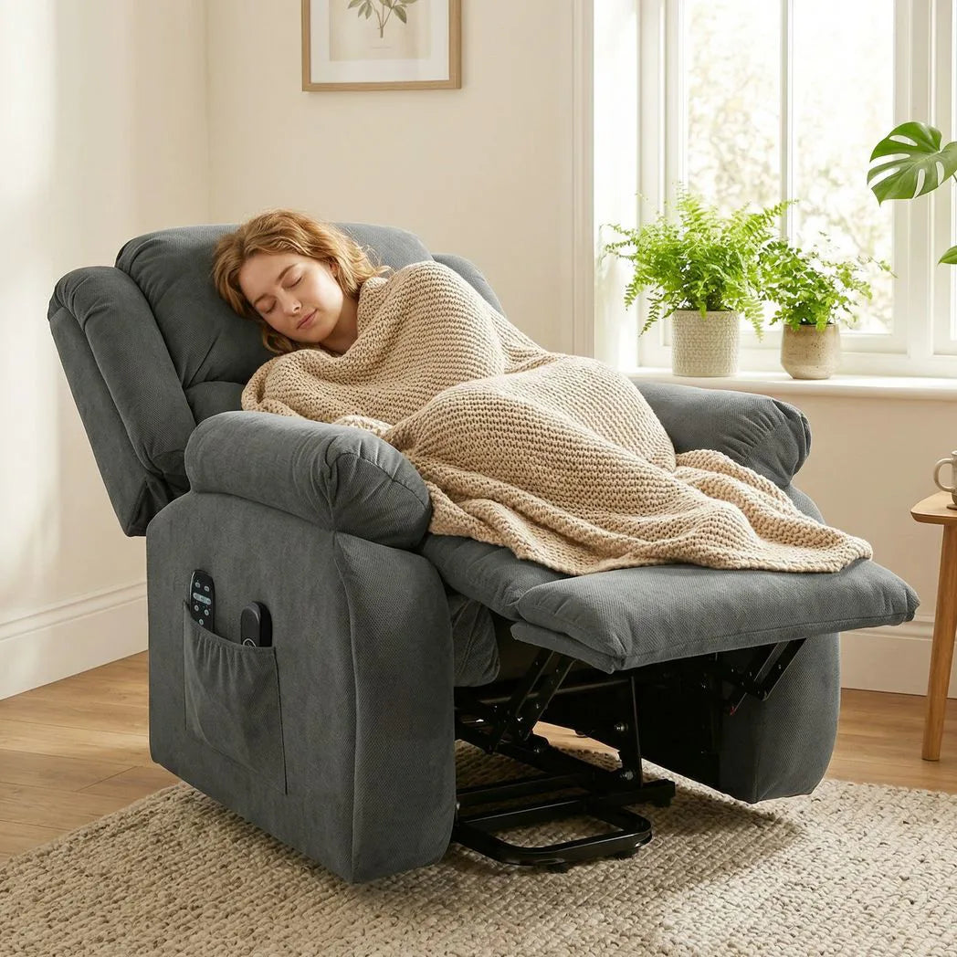 HOMCOM Recliner Armchair Lift Chair, Electric Recliner Chair with Vibration Massage and Heat, Wide Seat, USB Port, Grey