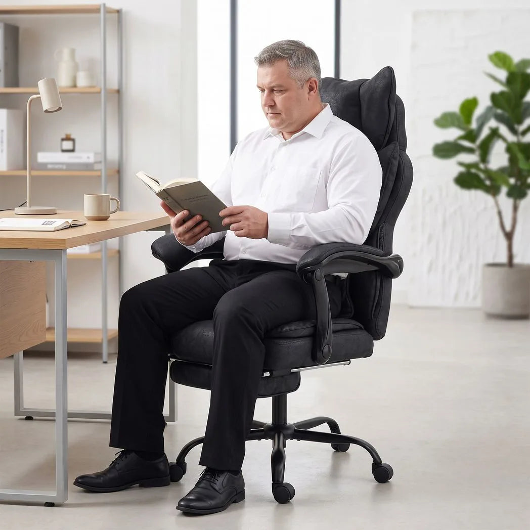 HOMCOM Executive Office Chair, Leathaire Big and Tall Office Chair 180 kg with Wide Seat, Reclining, Lumbar Support, Black