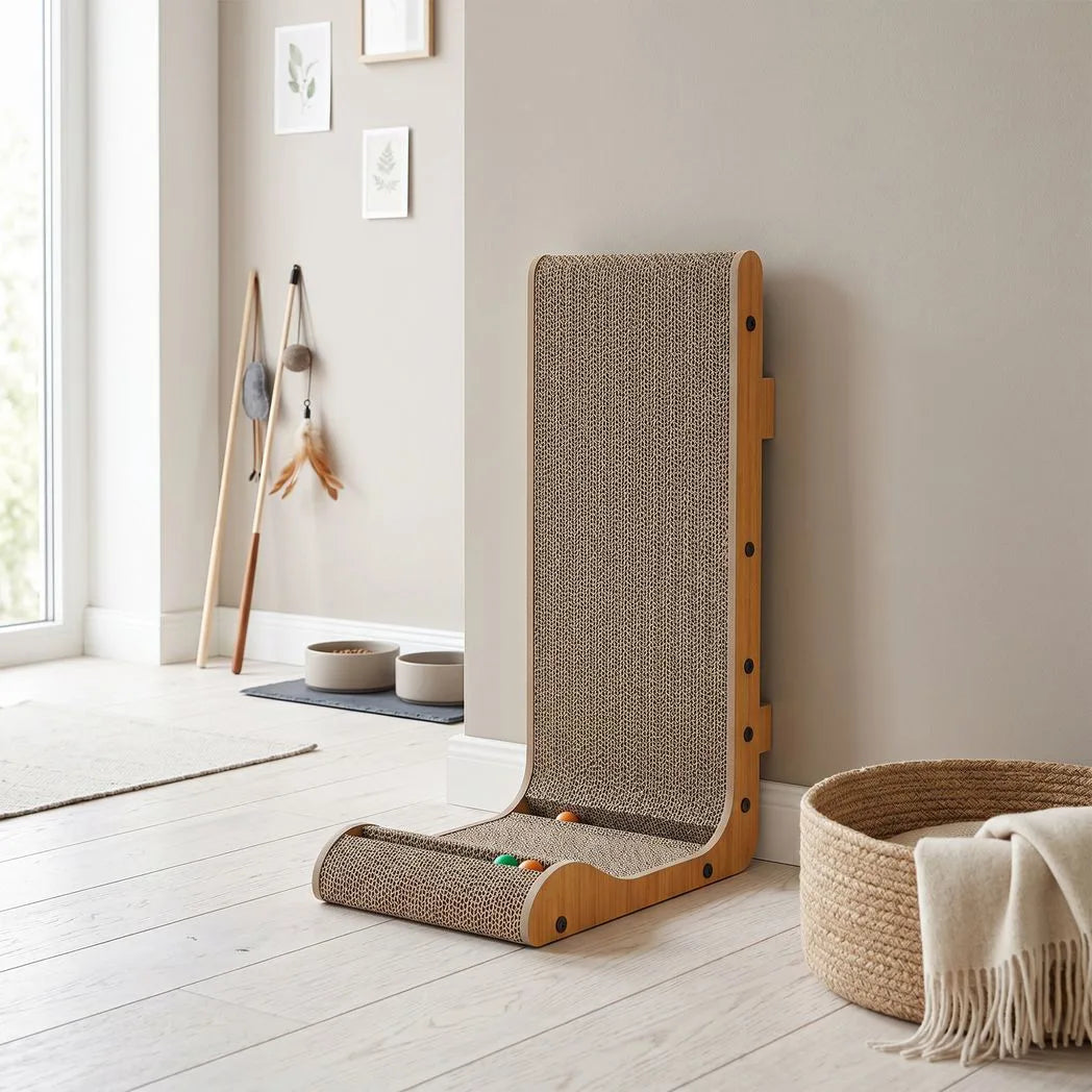PawHut Cat Scratching Board Wall Mounted Cat Scratcher Corrugated 3 Toy Balls 39 x 23.5 x 57.5 cm Brown