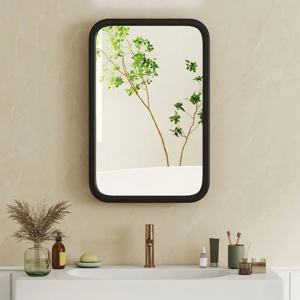 HOMCOM Bathroom Wall Cabinet with Tempered Mirror Metal Bathroom Mirror Cabinet with 3 Shelves Black