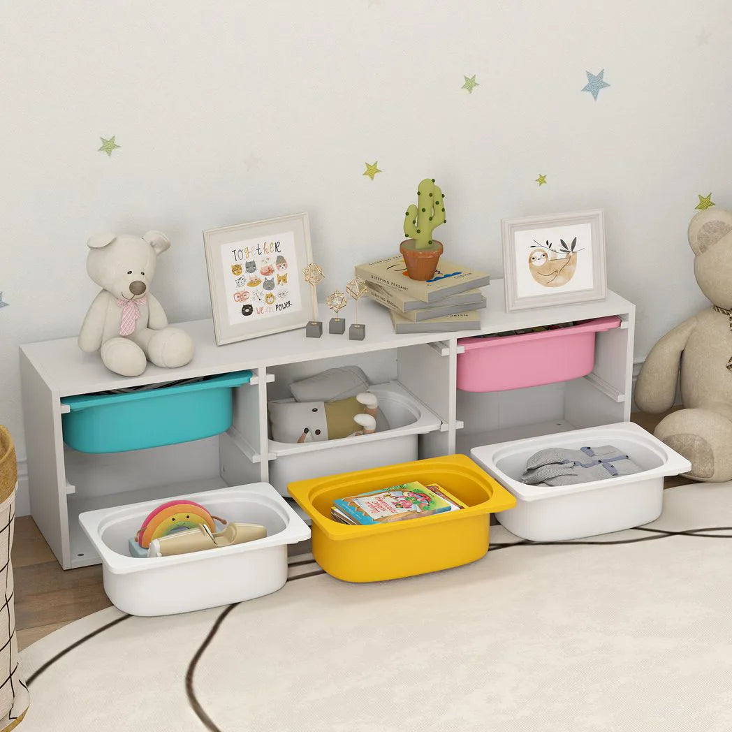 AIYAPLAY Low Height 2 Tiers Storage Organiser, Kids Toy Storage Unit with 6 Removable Bins for Bedroom, Nursery, Playroom