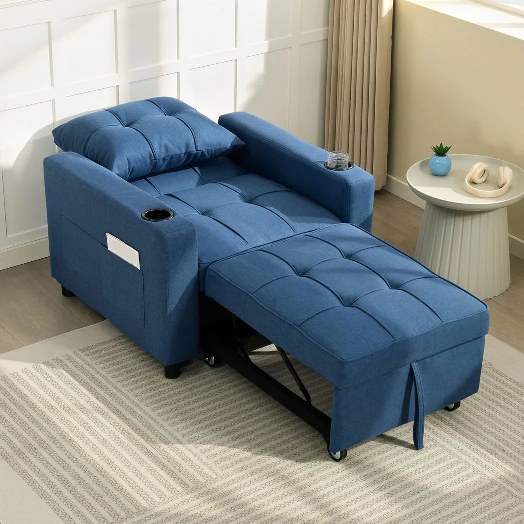 HOMCOM 3-in-1 Single Sofa Bed, Convertible Sleeper Chair Bed - Dark Blue
