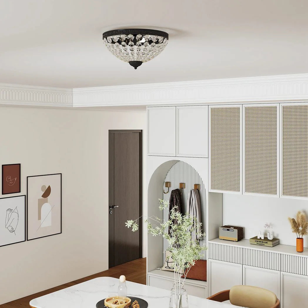 HOMCOM Crystal Chandelier Ceiling Light with 168 Octagonal Beads, Vintage 2-Light Flush Mount Ceiling Light for Living Room, Bedroom, Hallway, Dining Room, Black