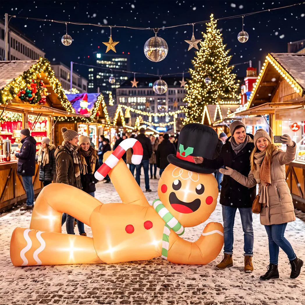 Outsunny 9.8ft Giant Christmas Inflatable Gingerbread Man Side-Lying, Outdoor Blow Up Christmas Decoration with LEDs, Bag