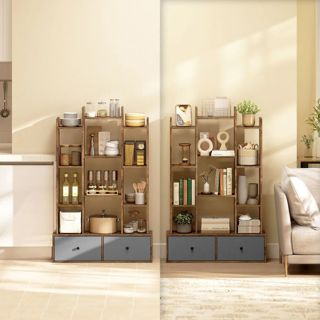HOMCOM 12 Shelf Storage Unit, with Drawers - Brown