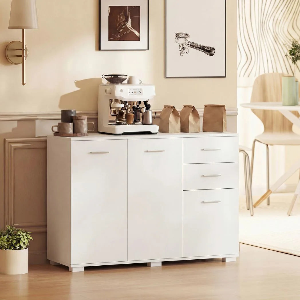HOMCOM Sideboard, Modern Storage Cabinet with 2 Drawers, 3 Doors and Adjustable Shelves, White