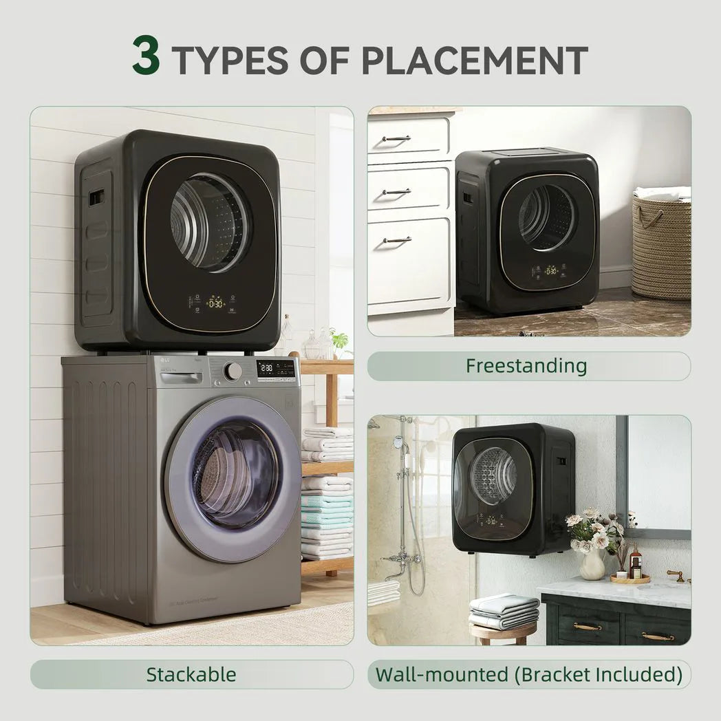 HOMCOM 4kg Vented Tumble Dryer with 5 Drying Mode, 800W Compact Freestanding Front Tumble Dryer, Black