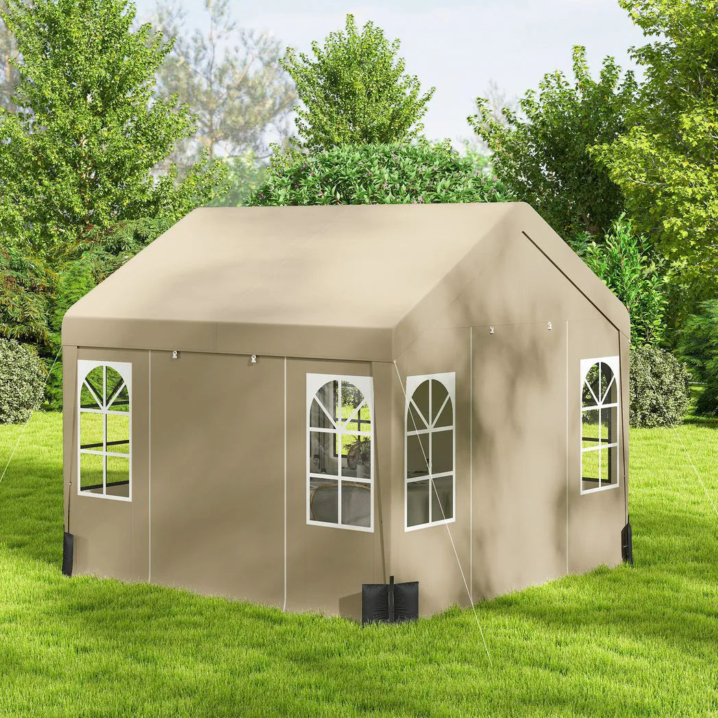 Outsunny 3 x 3 m Party Tent, Outdoor Canopy Tent Shelter with Removable Sidewalls, 4 Zipped Doors, for Parties, Wedding, Beige