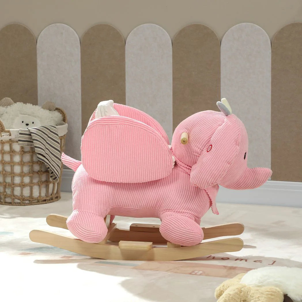 AIYAPLAY Kids Rocking Horse, Baby Ride on Elephant Rocker with Safety Belt and Sound for Toddlers 18 to 36 Months, Pink