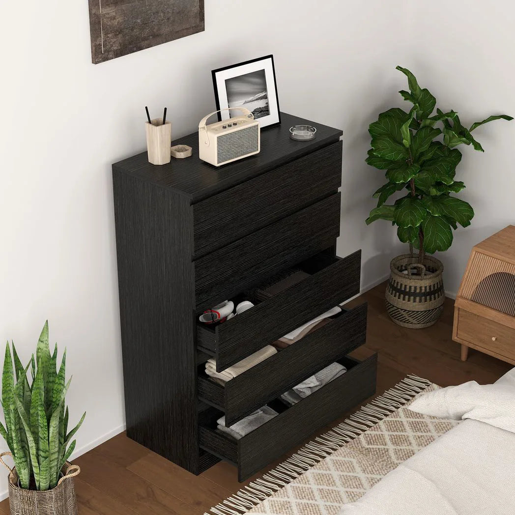 HOMCOM Chest of Drawers, 5 Drawer Dresser, Modern Storage Cabinet with 5 Drawers, for Bedroom, Living Room, Black