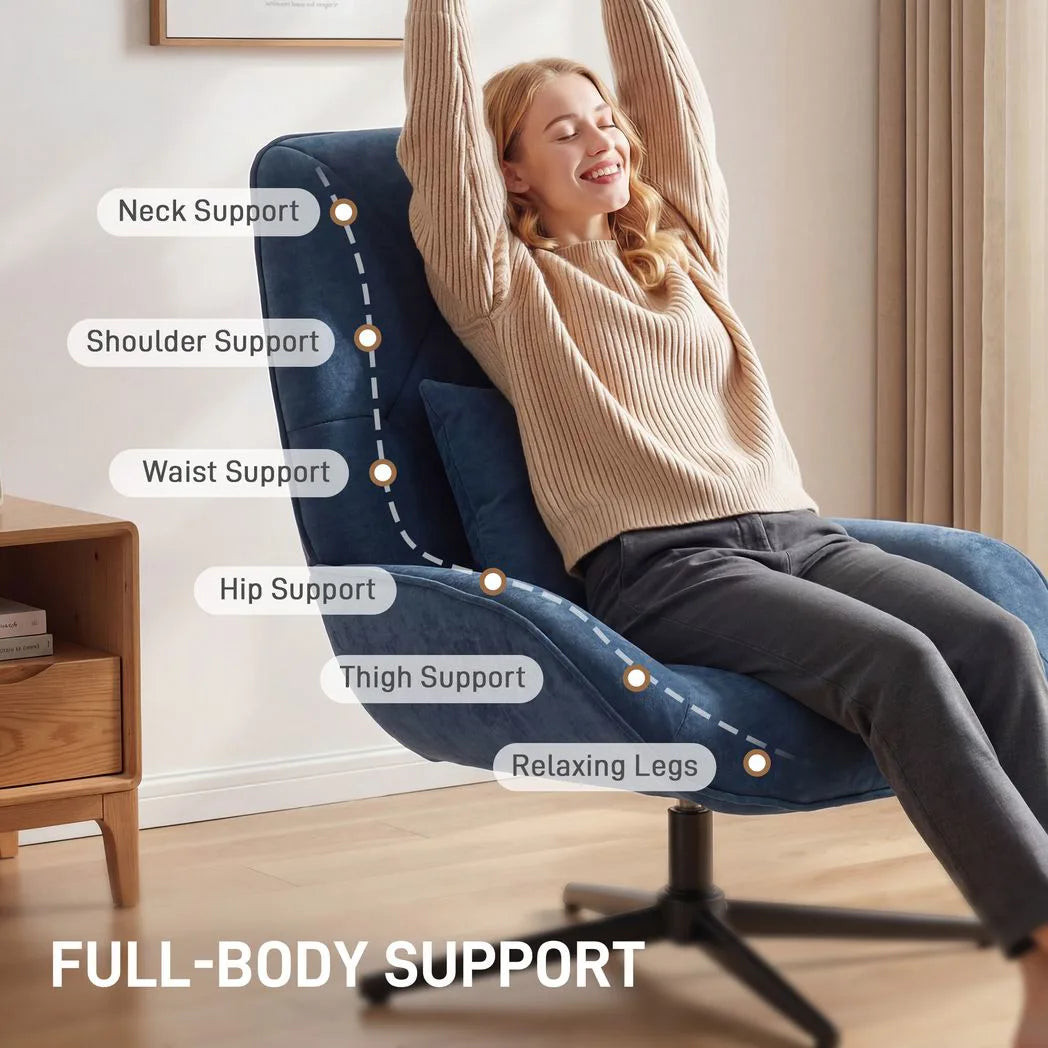 HOMCOM Accent Chair, Chenille Upholstered Swivel Armchair with Lumbar Pillow, High Back, Deep Seat and Metal Legs, Dark Blue