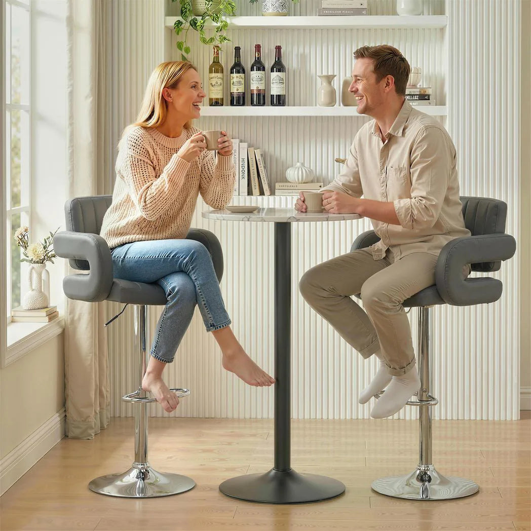 HOMCOM Bar Stools Adjustable Swivel Kitchen Chairs with Backrest Armrest Set of 2 PU Leather Grey