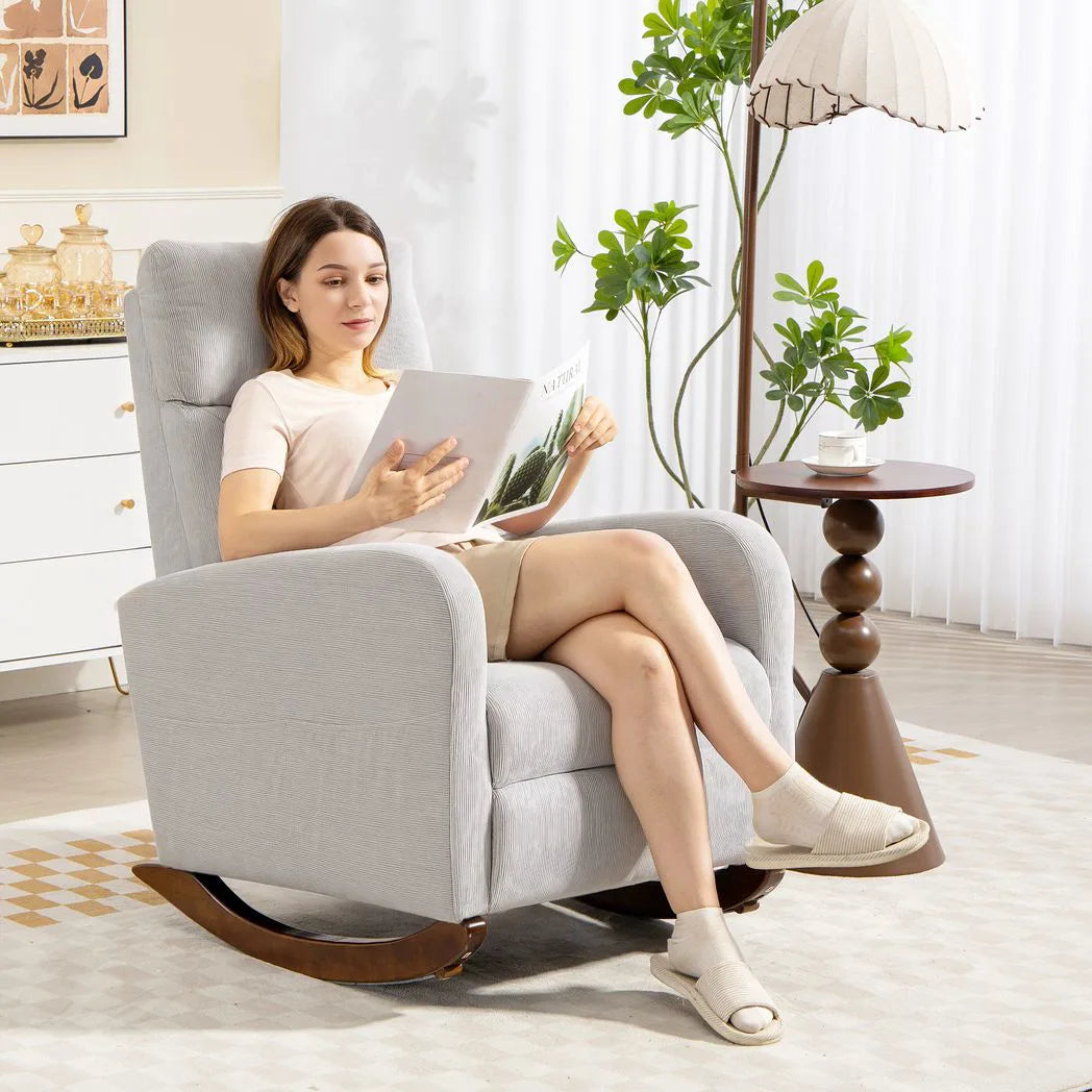 HOMCOM Corduroy Rocking Armchair - Grey