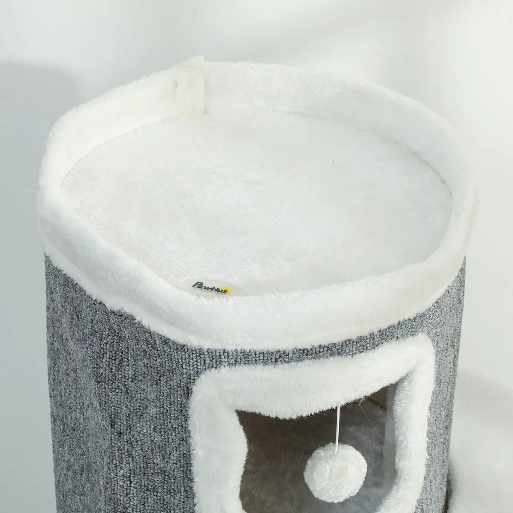 PawHut 101 cm Cat Tree with Sisal Scratching Posts, 3 Barrel Condos, 3 Platforms, for Indoor Cats to Rest and Play