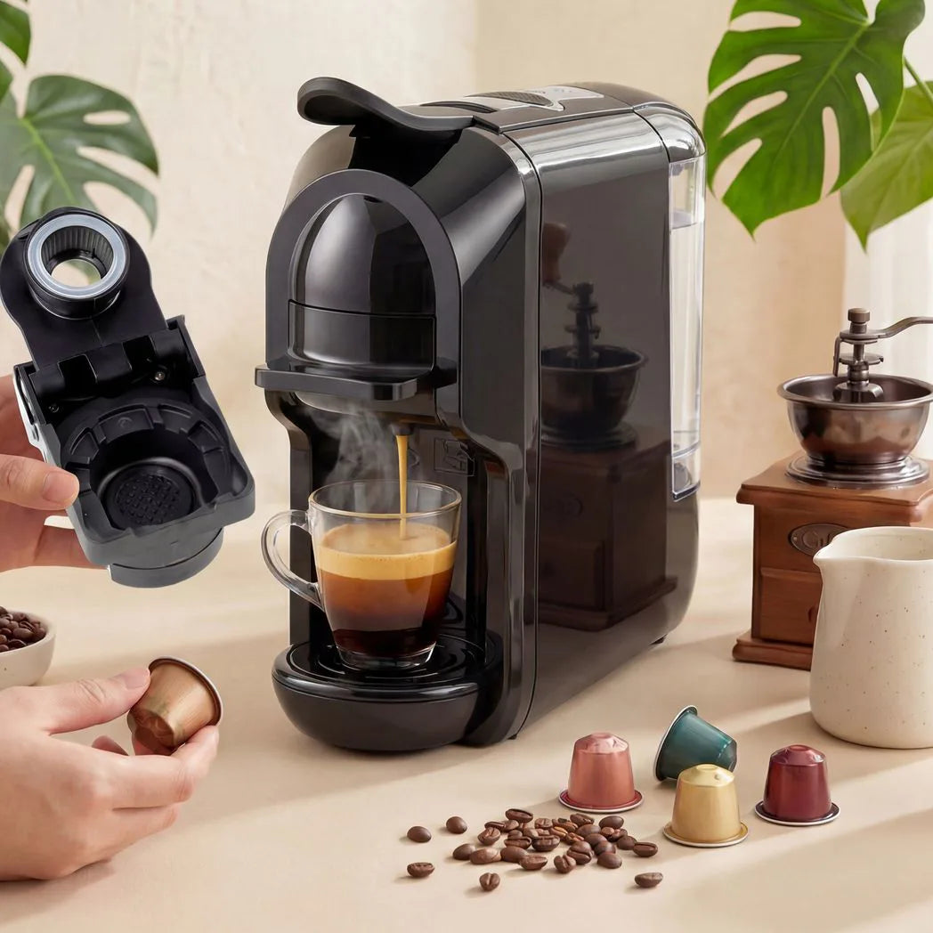 HOMCOM Pod Coffee Machine for Nespresso, Dolce Gusto Capsule & Ground Coffee, Small Semi Automatic Coffee Maker, 19 Bar, 0.6L