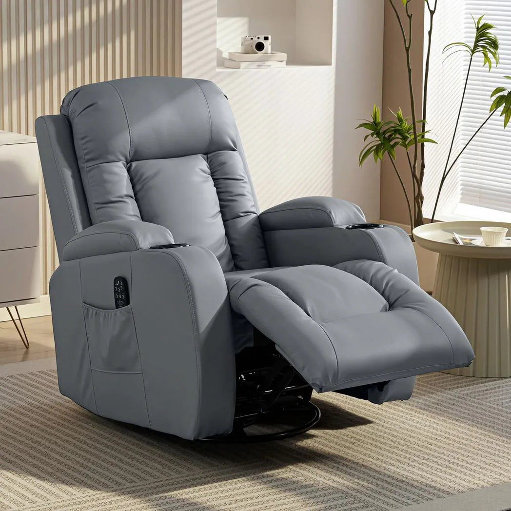 HOMCOM Massage Recliner Armchair, PU Leather Recliner Chair, Grey