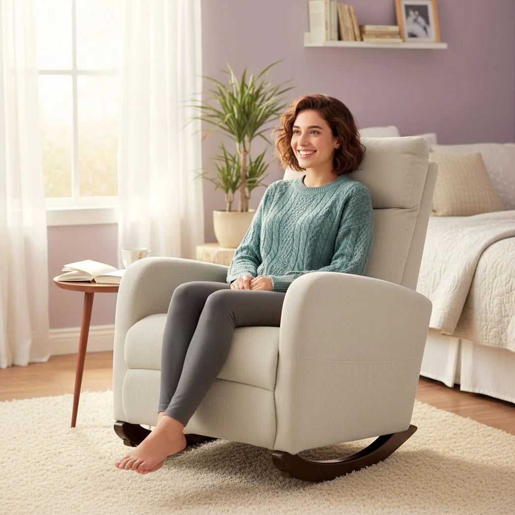 HOMCOM Corduroy Rocking Armchair - Beige