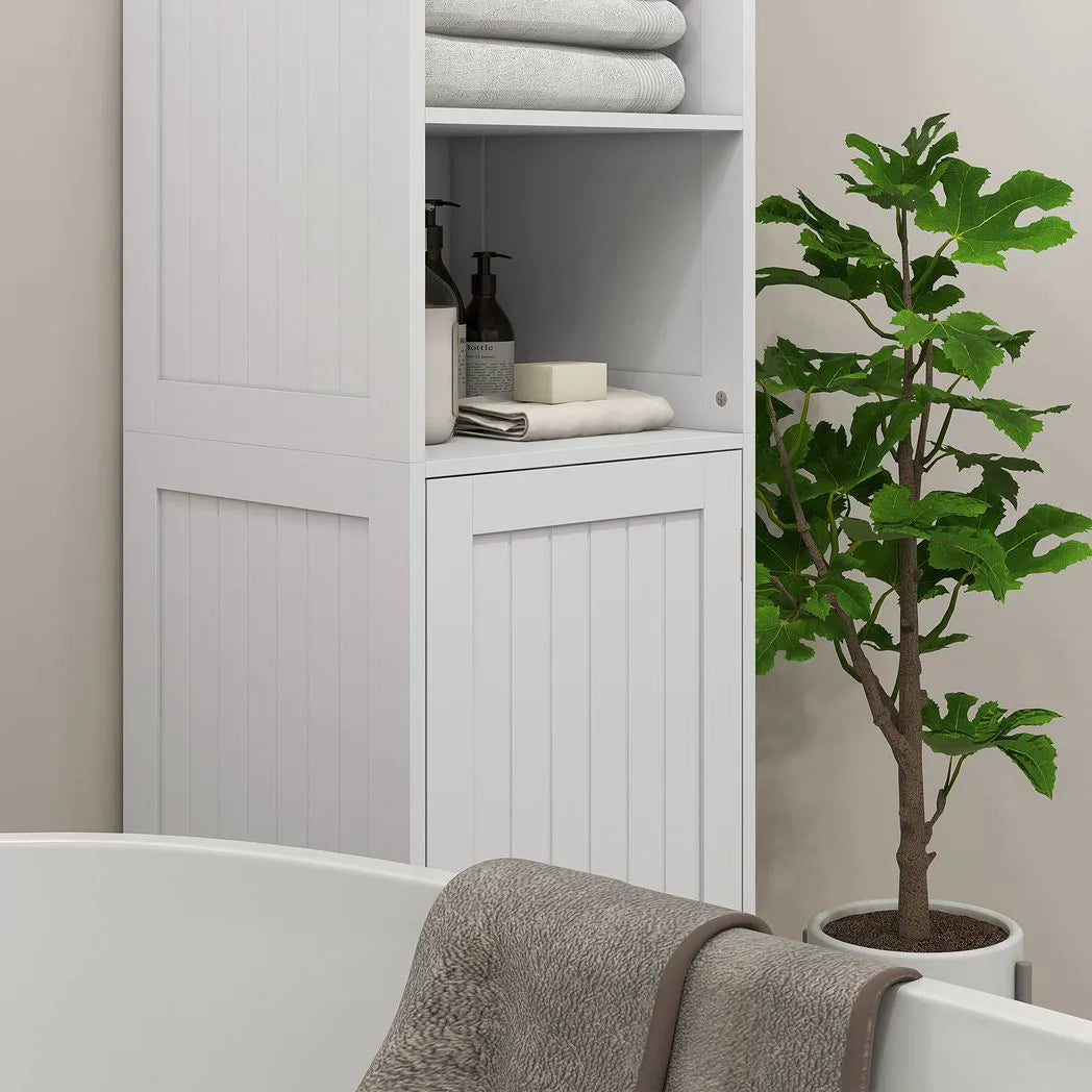 HOMCOM Slim Bathroom Storage Cabinet, Tall Bathroom Cabinet with 3 Open Shelves and Adjustable Shelf, White