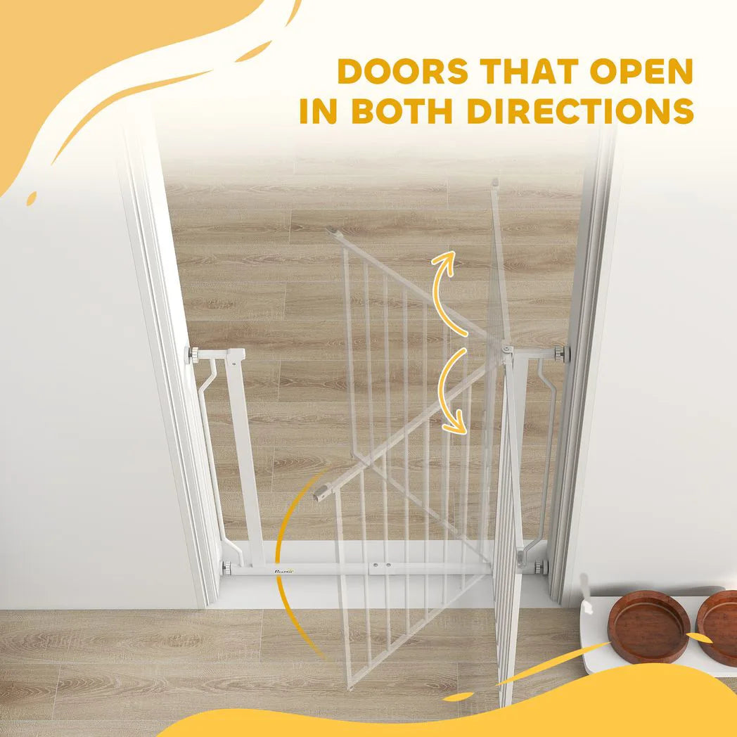 PawHut Extra Wide Dog Gate, with Door Pressure, for Doorways, Hallways, Staircases - White