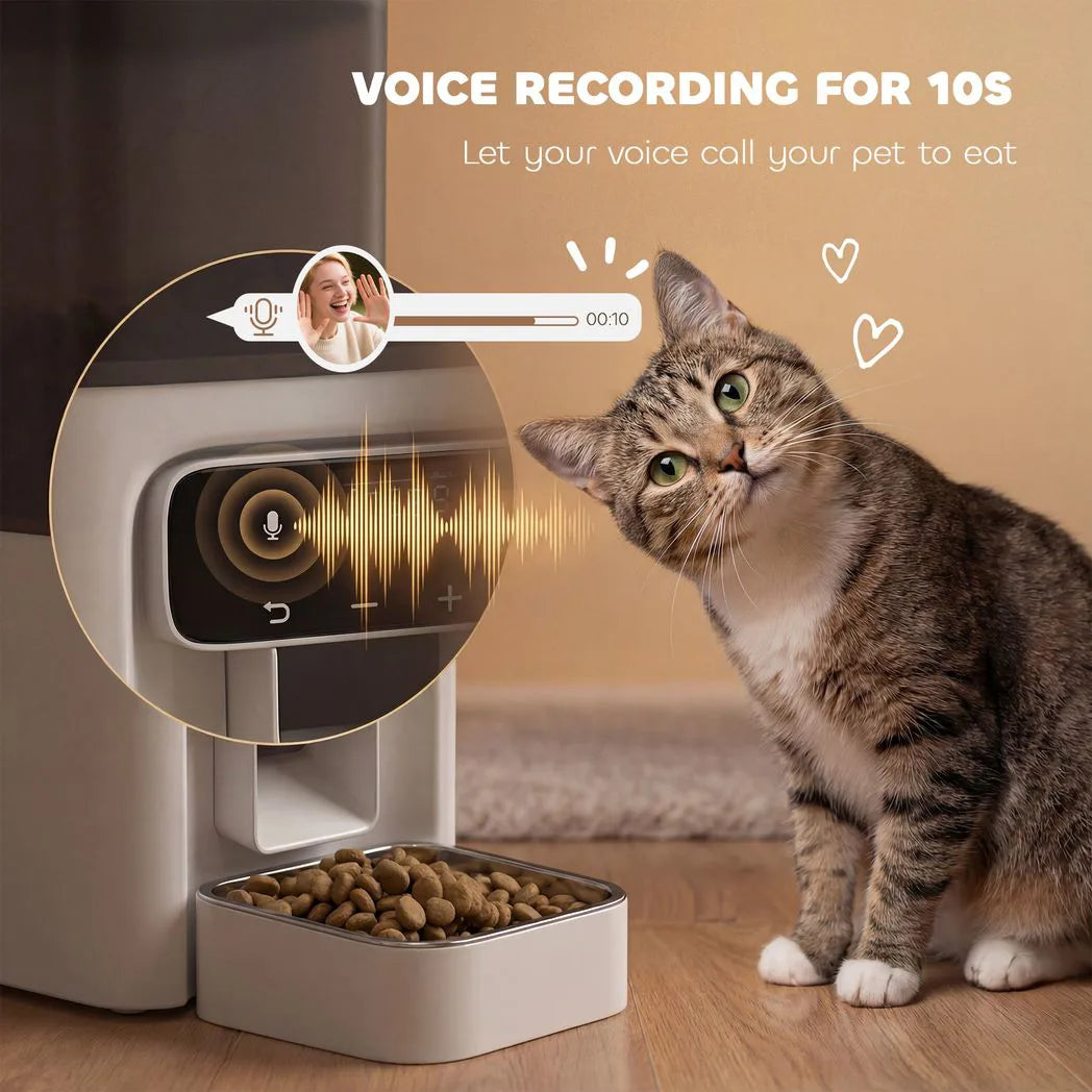 PawHut Programmable Automatic Cat Feeder with Timer Up to 6 Meals Per Day, 10s Voice Recorder, Portion Control
