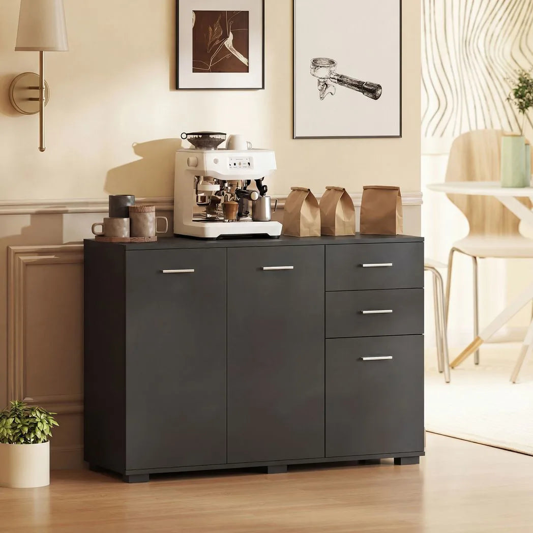 HOMCOM Sideboard, Modern Storage Cabinet with 2 Drawers, 3 Doors and Adjustable Shelves, Black