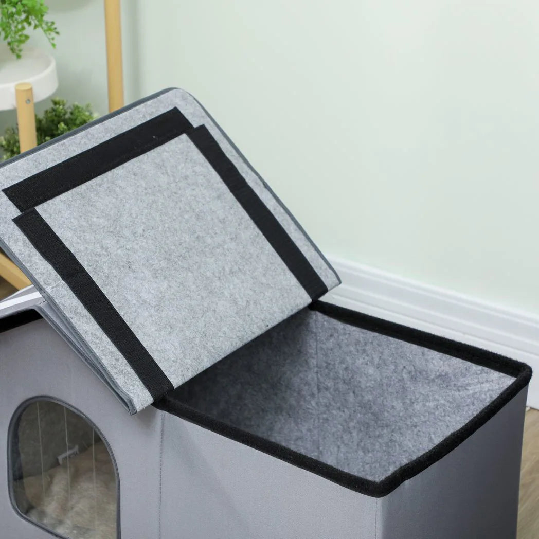 PawHut Outdoor Cat House, Weather Resistant Feral Cat Cave with Elevated Base and Cushion for Winter, Grey