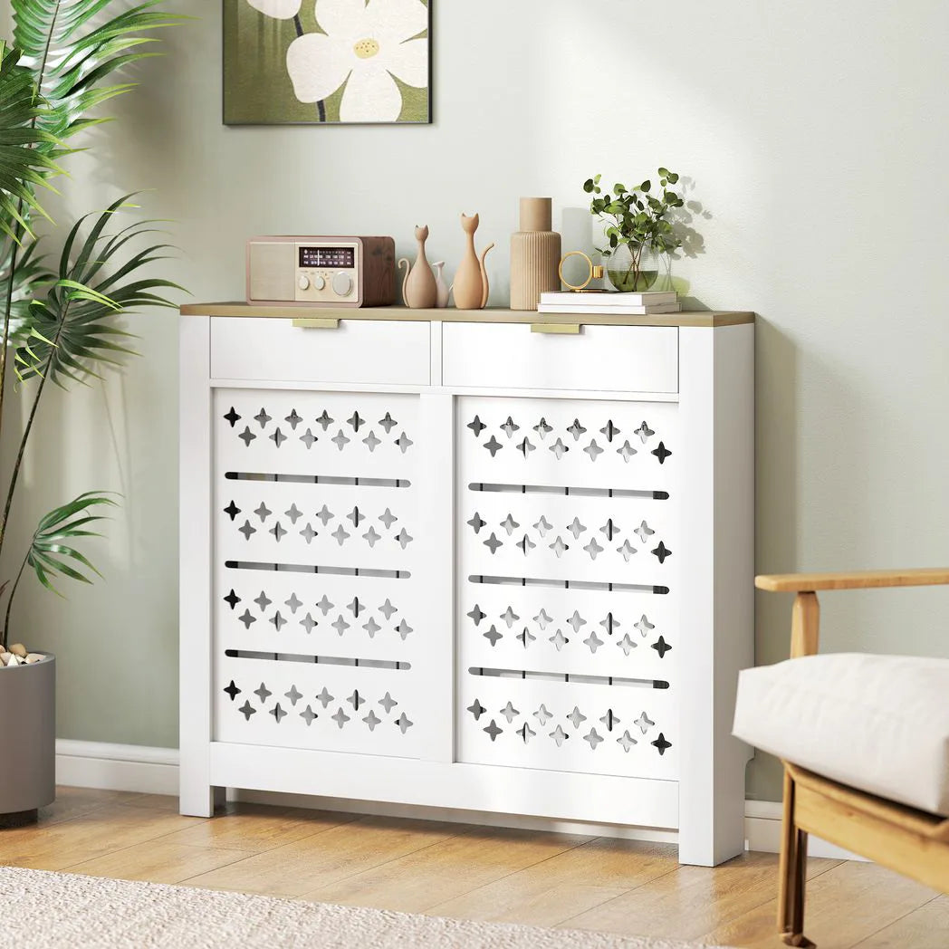 HOMCOM 108 x 19 cm Minimal Radiator Cover, with 2 Drawers - White