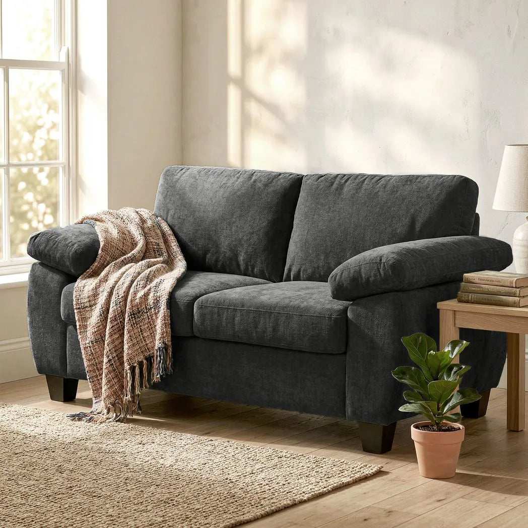 HOMCOM 2 Seater Sofa, 156cm Chenille Loveseat Sofa, Dark Grey