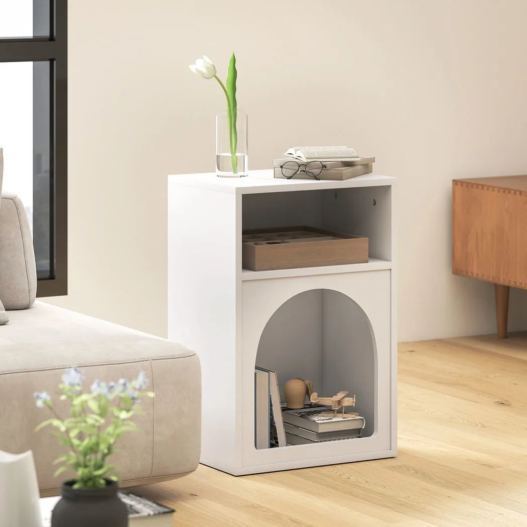 HOMCOM Bedside Table with 2 Open Compartments - White