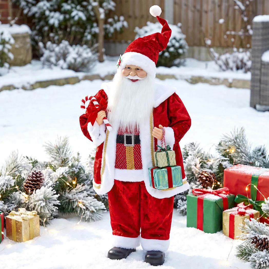 HOMCOM 120cm Life Size Singing Dancing Santa Claus, Standing Musical Animated Santa with Gift and Candy Cane, Posable Arms, Handcrafted, Sound Touch Activated, Moving Christmas Figure Decoration