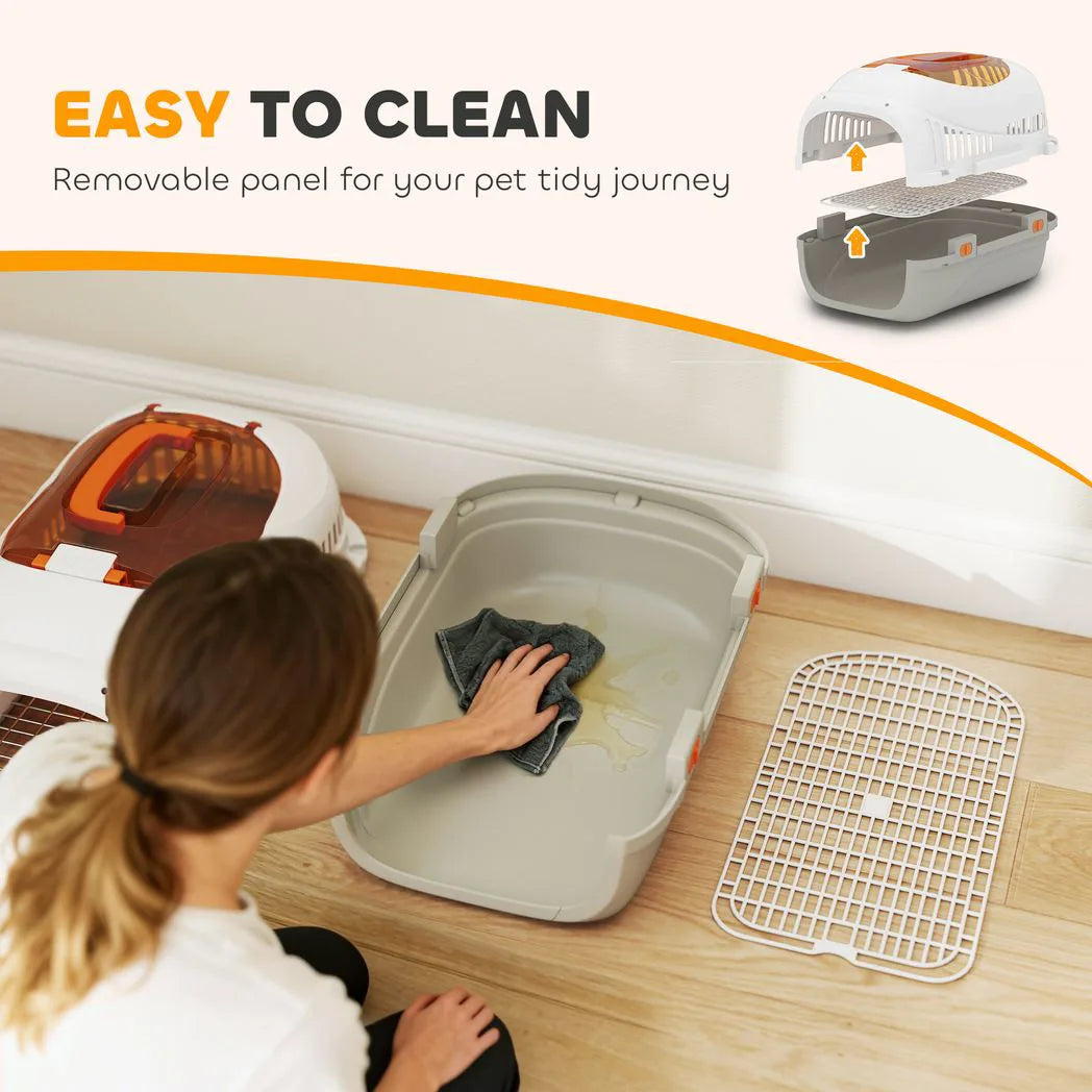 PawHut Plastic Pet Carrier Hard Shell Dog Cat Carrier Max 4 KG Steel Door Feed Bowl Secure Lock 49 x 32 x 31 cm