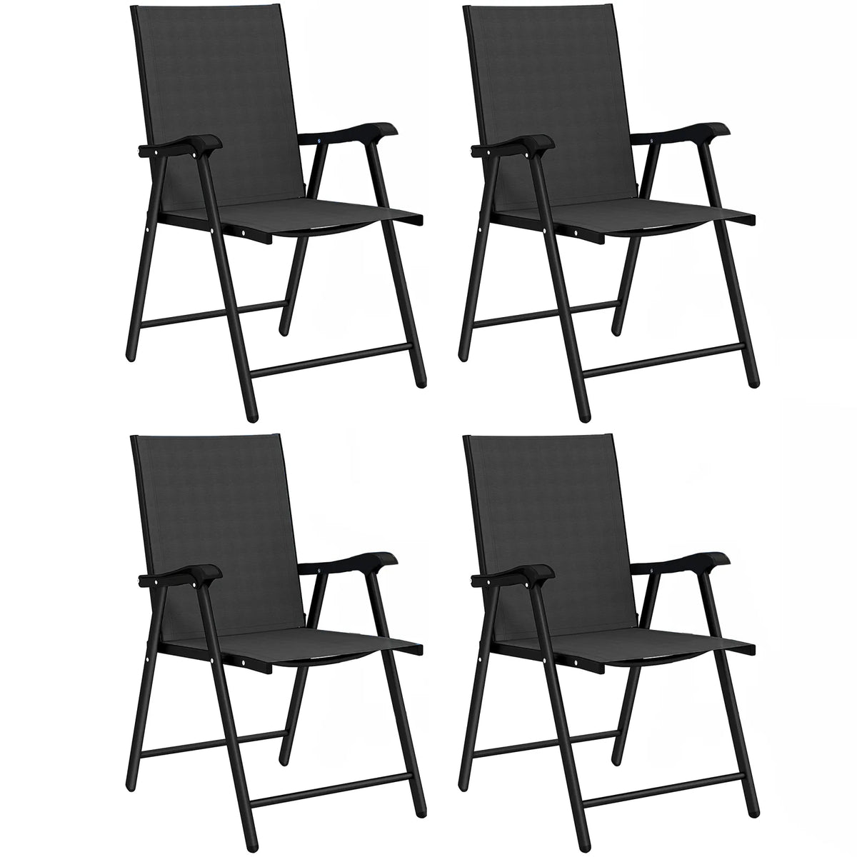 Outsunny Folding Garden Chairs Set of 4, Foldable Garden Dining Chairs with High Back, Armrests, Texteline Seat, Black