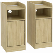 HOMCOM Slim Bedside Table Set of 2 with Charging Station, Narrow Bedside Cabinet with Adjustable Shelf, Oak