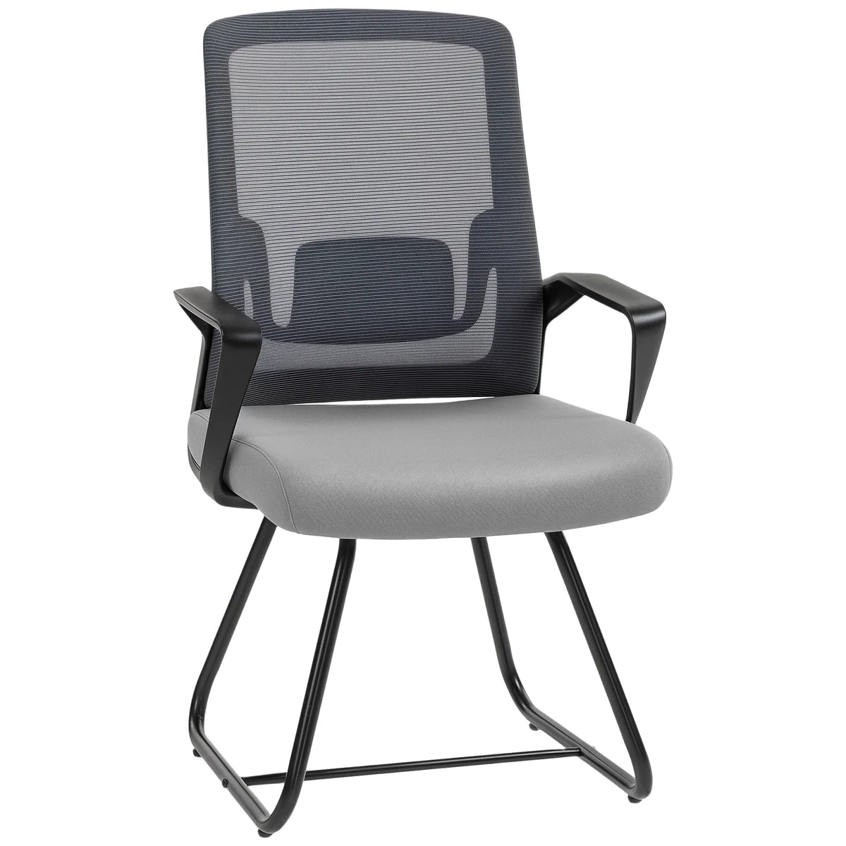HOMCOM Desk Chair No Wheels, Office Chair with Mesh Back, Lumbar Support, Metal Base for Waiting Room, Conference Room, Dark Grey