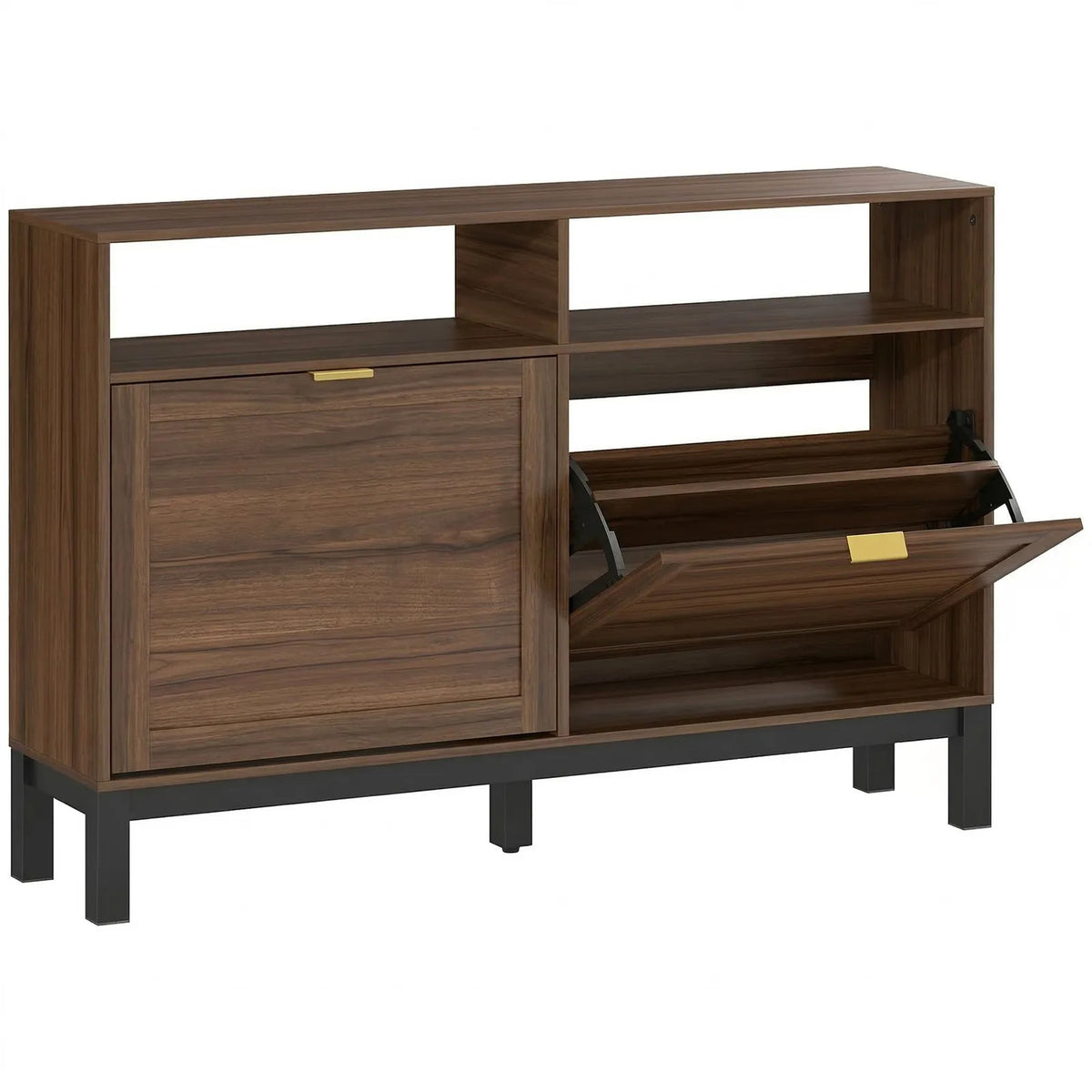 HOMCOM Shoe Cabinet with 2 Flip Drawers, Narrow Shoe Storage Top for Entryway Hallway, Rustic Brown