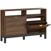 HOMCOM Shoe Cabinet with 2 Flip Drawers, Narrow Shoe Storage Top for Entryway Hallway, Rustic Brown